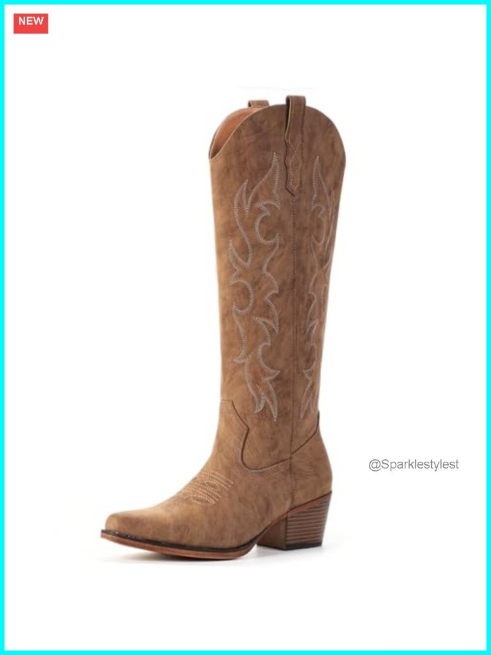 IUV Wide Calf Knee High Cowboy Boots Embroidered Faux Leather Western